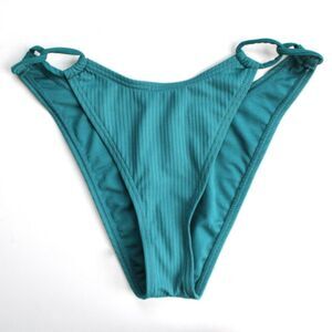 Damsel Amanda Green Ribbed High Leg Bikini Bottom Size Medium NWT